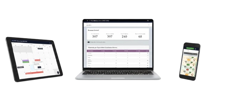 Clivis - software de gestión de conservatorios mostrado en múltiples dispositivos